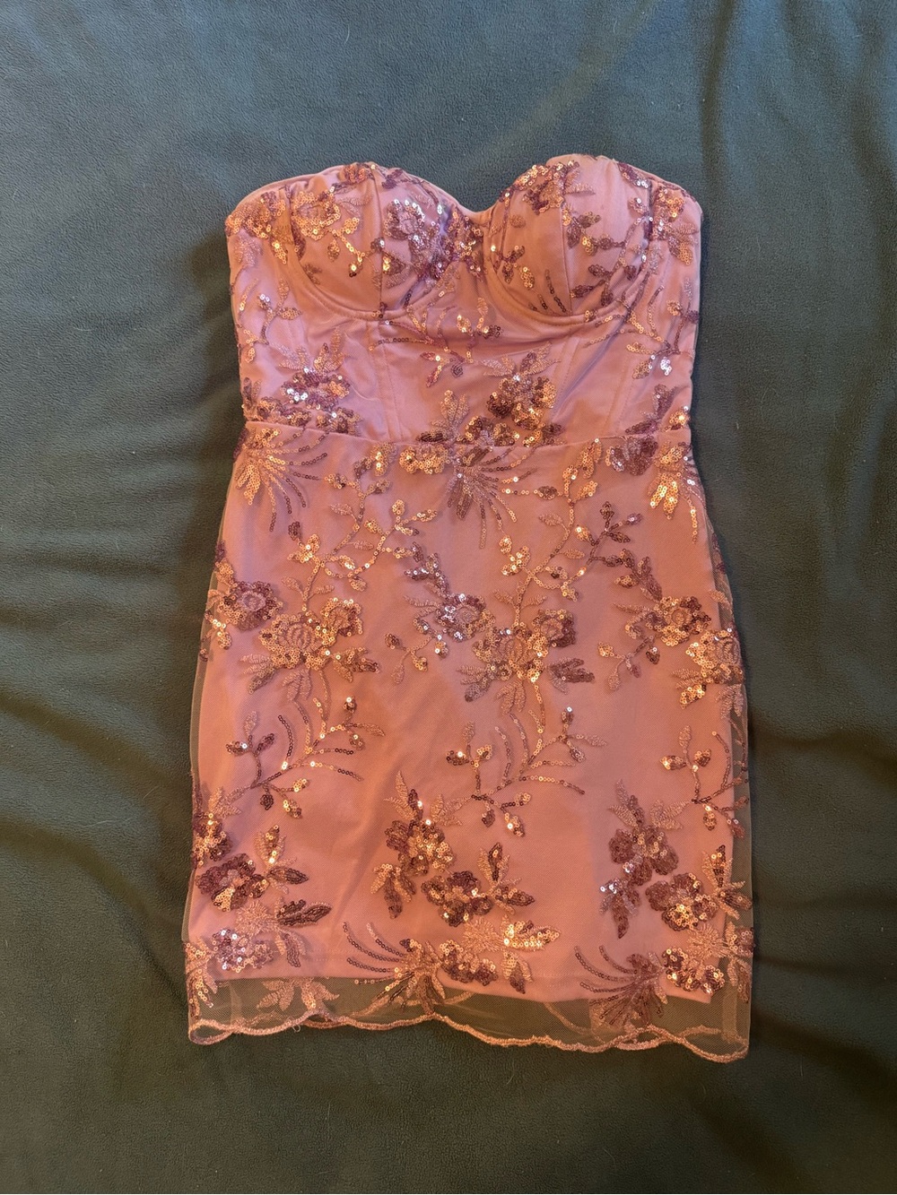 Lulu's Strapless Mauve Sequin Floral Sheath Dress